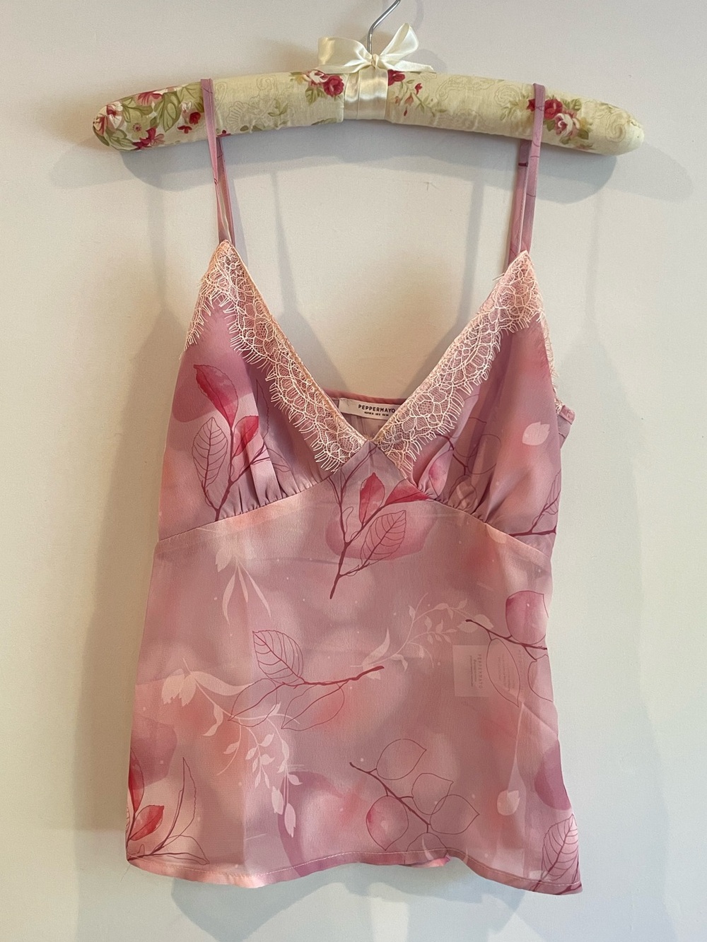 Peppermayo Pink Floral Lace-Trim Cami Tank Top EUC - size US 2